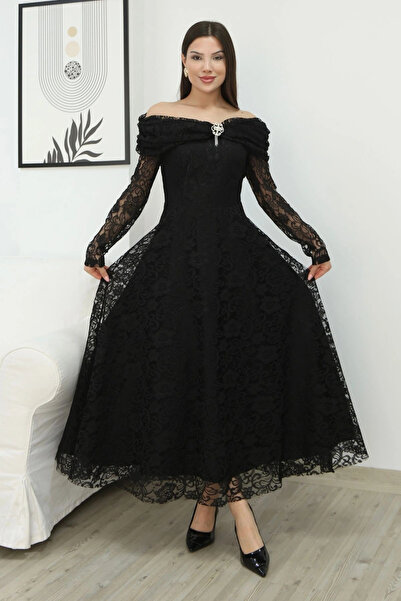 lodmela Magic of Love Lace Evening Dress 6055-Black