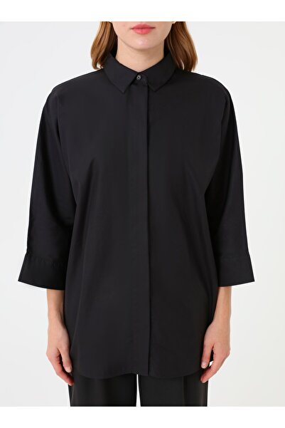 Refka Cotton Fabric Hidden Button Blouse / Shirt - Black - Exclusive