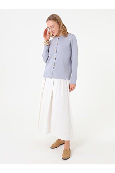 Refka Soft Knitted Cardigan with Gold Button Detail - Blue -