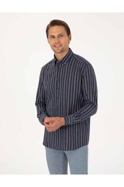 Pierre Cardin Navy Blue Regular Fit Long Sleeve Shirt 50312384-Vr033