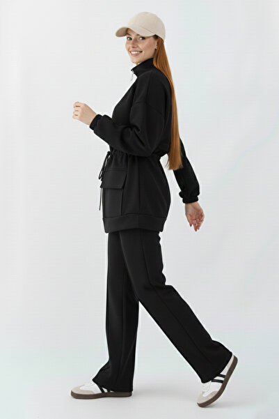 benguen Waist Gathered Scuba Suit N5404 Black