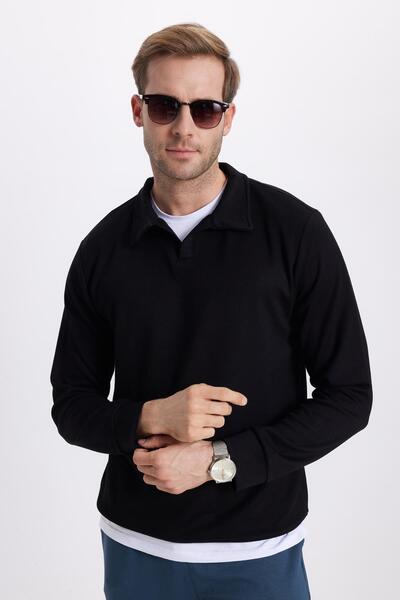 Tudors Men's relax fit comfortable cut polo v-neck black sweatshirt