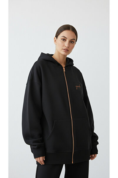 Giyim Dünyası Women's Fleece-Lined Three String Hooded Zippered Emma Sweatshi...