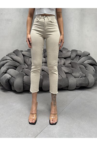 KENE JEANS Women's High Waist Linen Pants with Cut-Out Detail and Tapered Legs