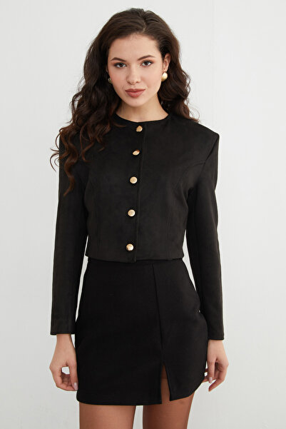 Fulla Moda Buttoned Suede Crop Jacket
