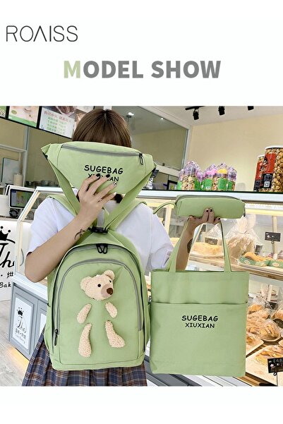 ROAISS مجموعة من 4 قطع من حقائب الظهر للدمى بتصميم دب لطيف وجميل وحقيبة مدرسي...