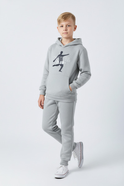 YA KO KİDS 3 İplik Ş επένδυση fleece Winter Kangaroo Pocket K με κουκούλα Football Club B με τύπωμα Σετ αθλητικής φόρμας για αγόρια