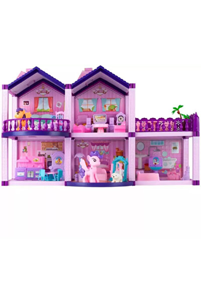kik Casă de păpuși din plastic complet echipată și mobilată cu ponei 58,5 cm x 22,5 cm violet