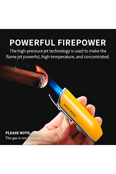 CIGARLOONG Cigar Lighter Alloy 3 Jet Torch Flame Refillable Windproof Lighter with Cigar Punch (Yell