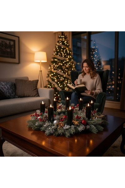 zola Set of 12 LED decorative candles, flame effect, warm white light, battery powered, 15 cm, black