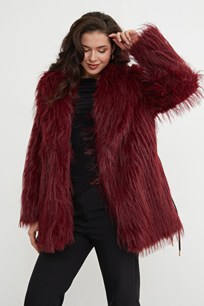 Fulla Moda Faux Fur Jacket with Belt Detail