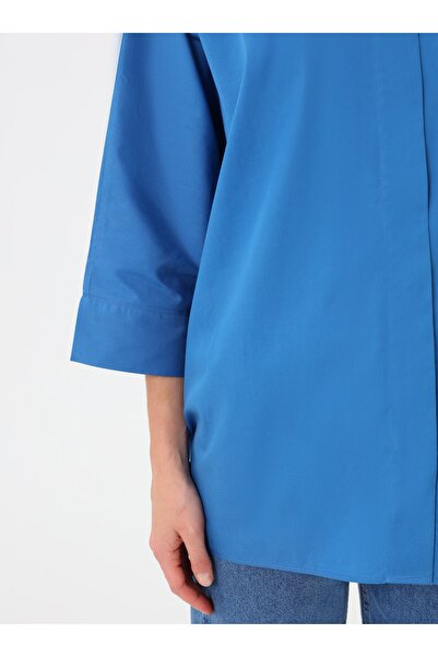 Refka Cotton Fabric Hidden Button Blouse / Shirt - Indigo - Exclusive