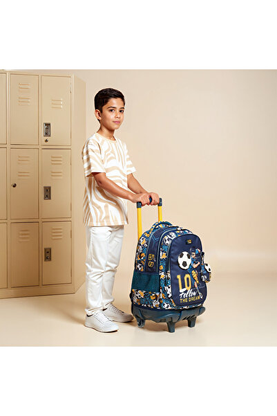 MUST Football Print Trolley Backpack with Retractable Handle -34x20x44 cms