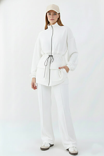 benguen Waist Gathered Scuba Suit N5404 White