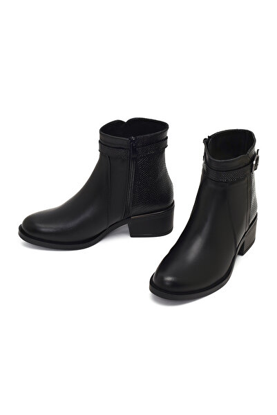 Derimod Women's Black Zippered Leather Boots 25Wfd360814