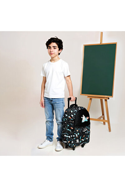 Skylar Astronaut Glow-in-the-Dark Print Trolley Backpack with Retractable Handle - 27x14x21 cms
