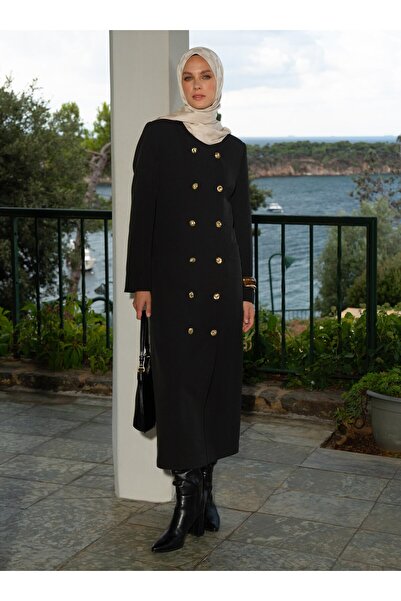 Refka Φόρεμα Τσετζέτορ με χρυσά κουμπιά διπλό πέτο - Μαύρο -