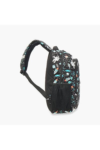 Skylar Astronaut Glow-in-the-Dark Print Backpack with Adjustable Straps and Zip Closure - 25x4x9 cms