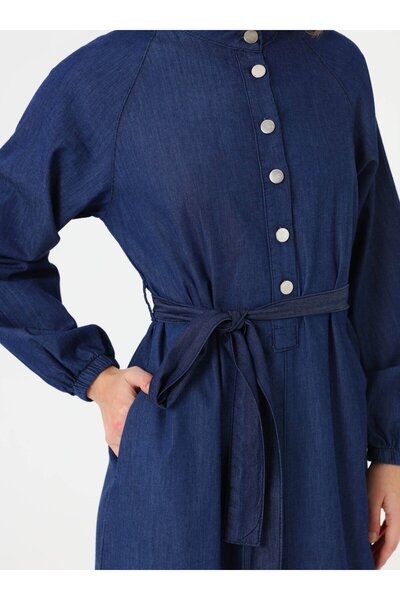 Refka Rochie hijab cu mâneci raglan din denim - Albastru închis -