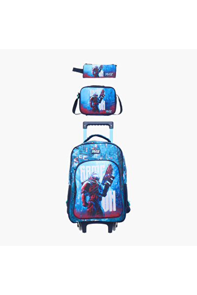 MUST 3-Piece Game Print 16-inch Trolley Backpack Set - 43x30x13 cms