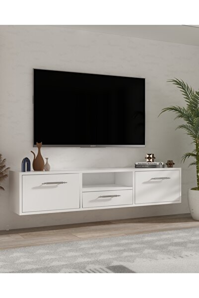 DEMONTE DECOR 1331DROPDD-128 DUVARA MONTAJ TV SEHPASI BEYAZ-GÜMÜŞ