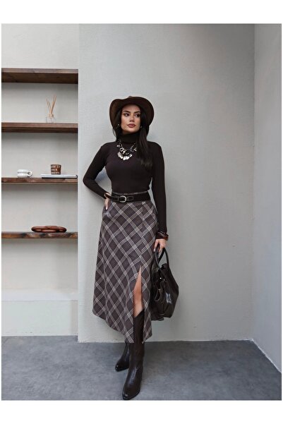 ESRAHELVACI Belted Plaid Long Skirt