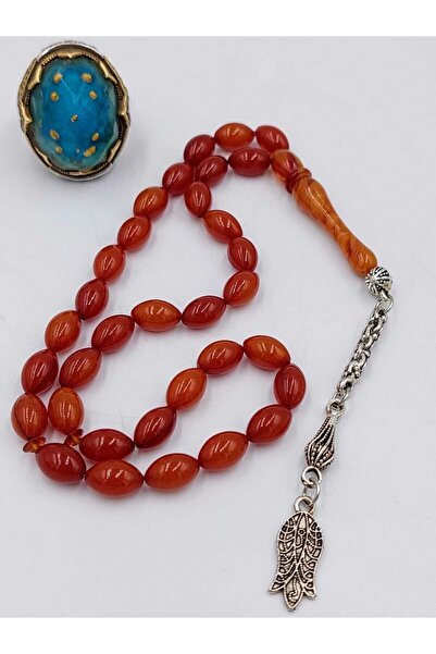 İbrahim Altıntaş Orange Moire Barley Cut Alpaca Tassel Amber Rosary