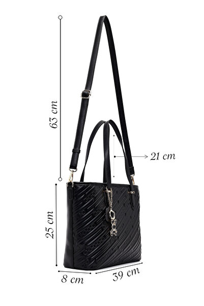 Derimod Women's Black Printed Long Strap Charmlı Classic Shoulder Bag 25Wbd286226