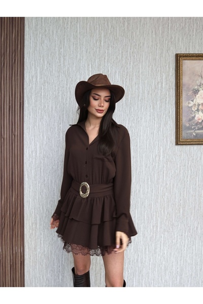 ESRAHELVACI Shirt Collar Lace Detail Mini Dress