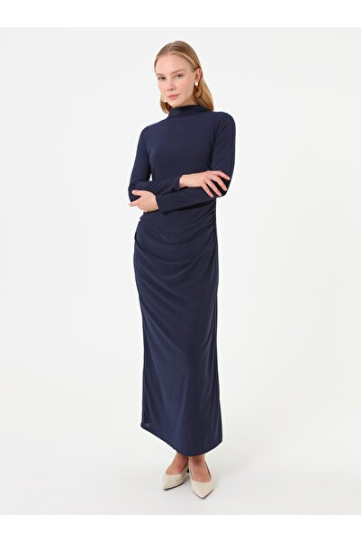 Refka Draped Detailed Dress - Navy Blue -