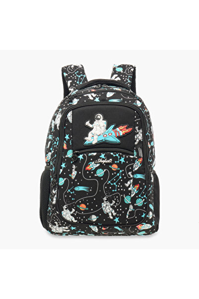 Skylar Astronaut Glow-in-the-Dark Print Backpack with Adjustable Straps and Zip Closure - 25x4x9 cms