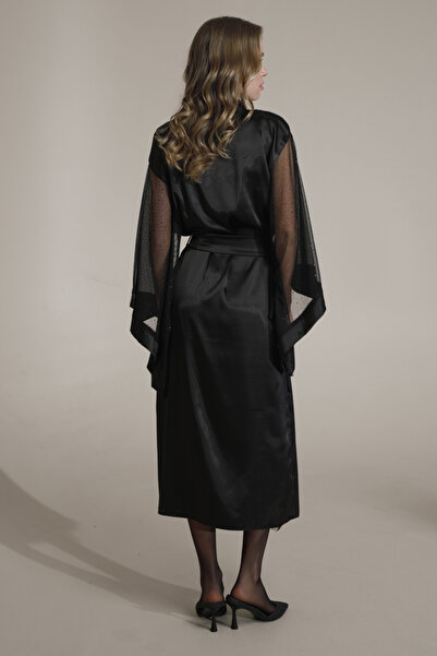 Mita Concept Black Transparent Glittered Kimono
