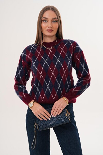 ŞİMAL Women's Diamond Pattern Embroidered Sweater 255101 -