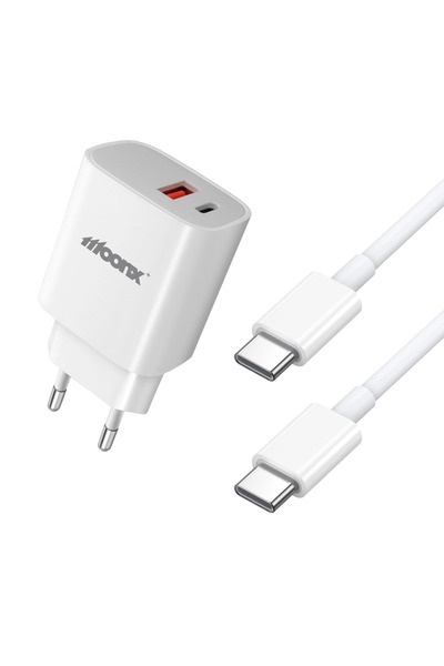 moonx Incarcator priza MC04 PD20W 1xUsb-C+1Usb QC3.0 + cablu Usb-C/Usb-C White