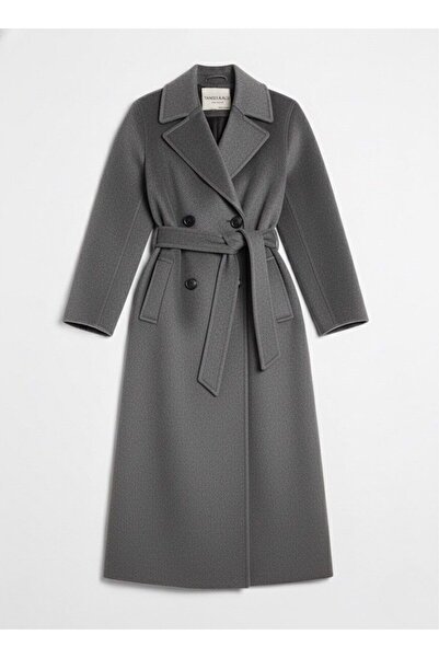 Tangül&Ali'S Moda Evi Uzun Gri kaşe kaban cepli