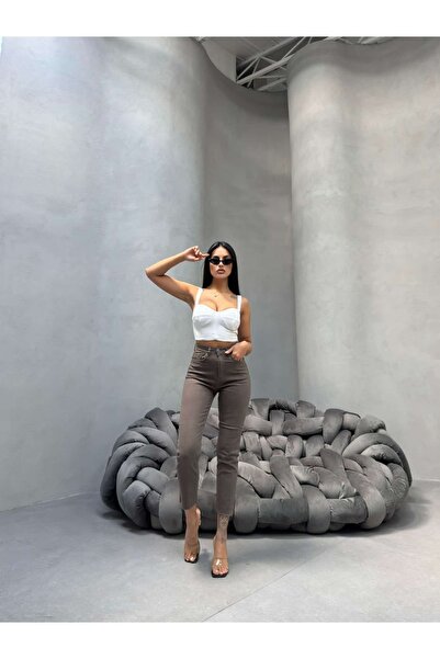 KENE JEANS Women's High Waist Linen Pants with Cut-Out Detail and Tapered Legs