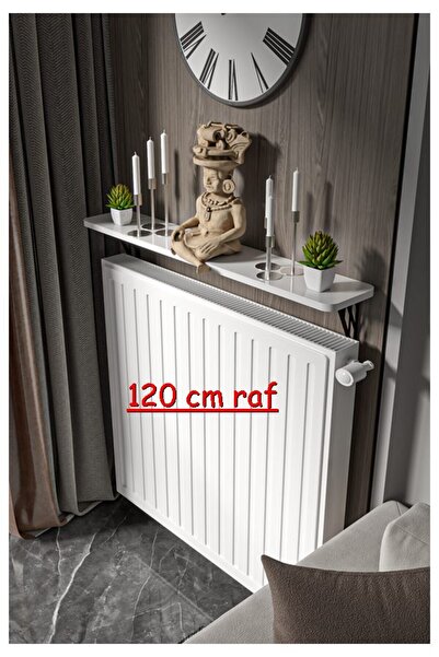 Retodesign Montajsız Beyaz Petek Üstü Metal Raf, Kalorifer Peteği Raf Dresuar Uçan Raf 120 cm 100120