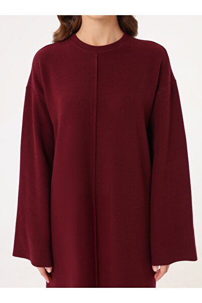 Benin Soft Buttoned Stitching Detailed Hijab Dress - Burgundy -