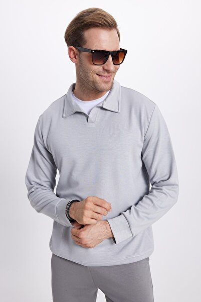 Tudors Ανδρικό φούτερ με άνετη εφαρμογή και λαιμόκοψη σε σχήμα V σε γκρι χρώμα