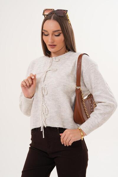 ŞİMAL Women's Front Lace Detailed Knitwear Knitted Cardigan 255229 -