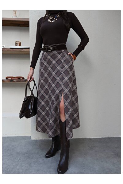 ESRAHELVACI Belted Plaid Long Skirt