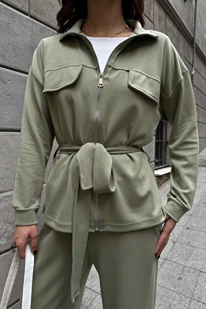 BEJNA Women's Belted Soft Modal Textured Top and Bottom Set