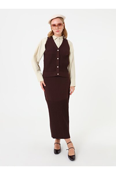 Refka Σετ Πλεκτό Με Λεπτομέρεια Κουμπιού - Πικρό Καφέ -