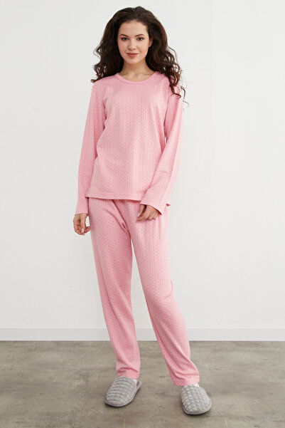 Fulla Moda Plus Size Polka Dot Patterned Pajama Set