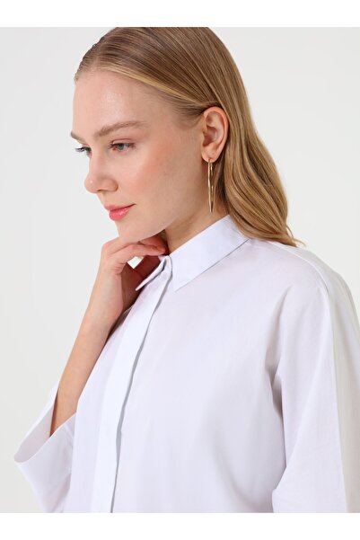 Refka Μπλούζα / Πουκάμισο με κρυφά κουμπιά από βαμβακερό ύφασμα - Λευκό - Αποκλειστικό