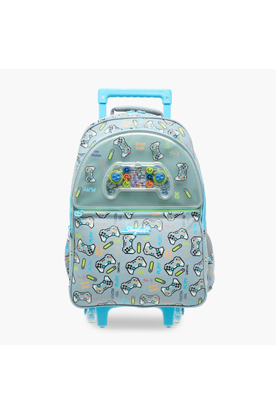 Skylar حقيبة ظهر بعجلات مطبوعة للألعاب بمقبض قابل للسحب - 25 × 10 × 21 سم