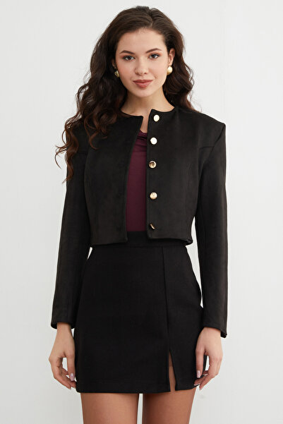 Fulla Moda Buttoned Suede Crop Jacket