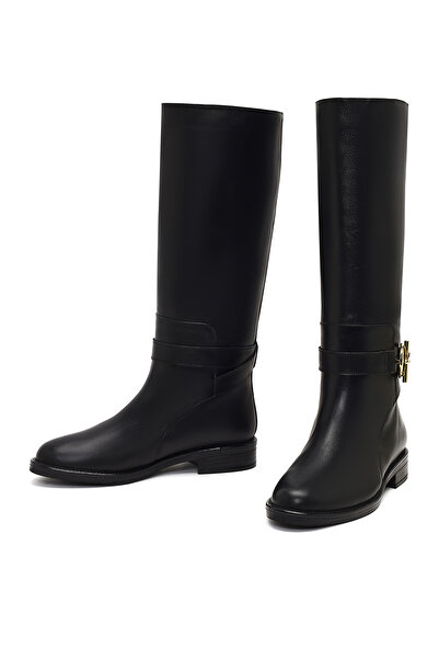 Derimod Women's Black Buckle Detailed Leather Boots 25Wfd163418