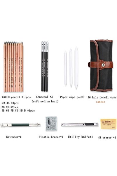 Choice 29-MARCO fanbu مجموعة أقلام رسم احترافية مكونة من 29 قطعة، حقائب أقلام رسم محمولة، حقيبة سفر خارجية
