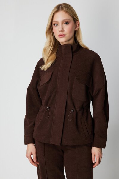 ON ياقة مرتفعة متوسطة الطول معطف برباط